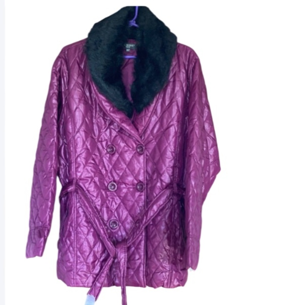 La mode plus size detachable faux fur collar quilted coat w belt 42 - Picture 17 of 17